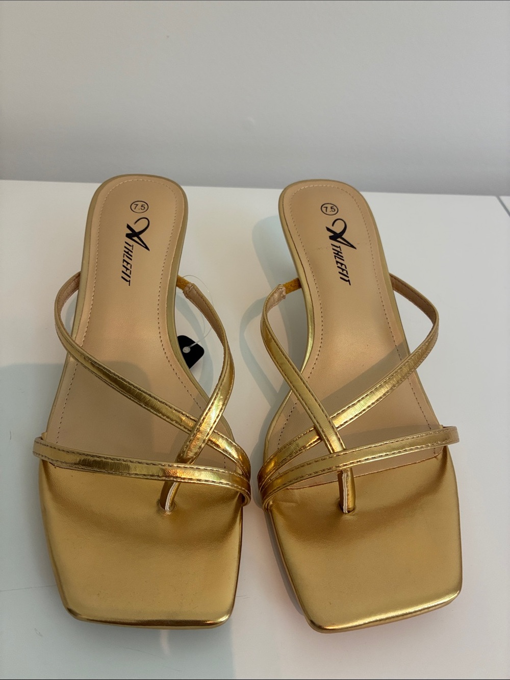 Xhilerit Gold Metallic Square-Toe Strappy Mules - Women